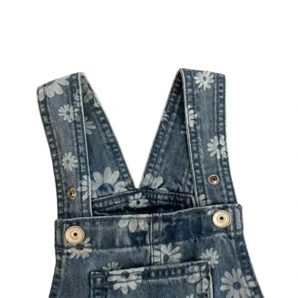 The Children’s Place Blue Floral Girls Overall Cotton Jeans Pants SZ 6 # 1569